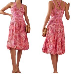 $595 NEW ULLA JOHNSON Dress 10 Midi Kaia Camellia Sundress Pink Floral Strappy